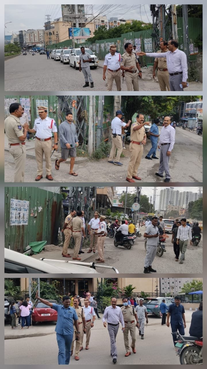 సైబరాబాద్ పరిధిలో ట్రాఫిక్ మెరుగుదలపై క్షేత్రస్థాయి పరిశీలన నిర్వహిస్తున్న ట్రాఫిక్ పోలీసులు
