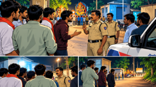 గణేష్ నిమజ్జనం సందర్భంగా పోలీసులకు, యువకులకు మధ్య వాగ్వాదాన్ని చూపిస్తున్న ప్రతీకాత్మక చిత్రం