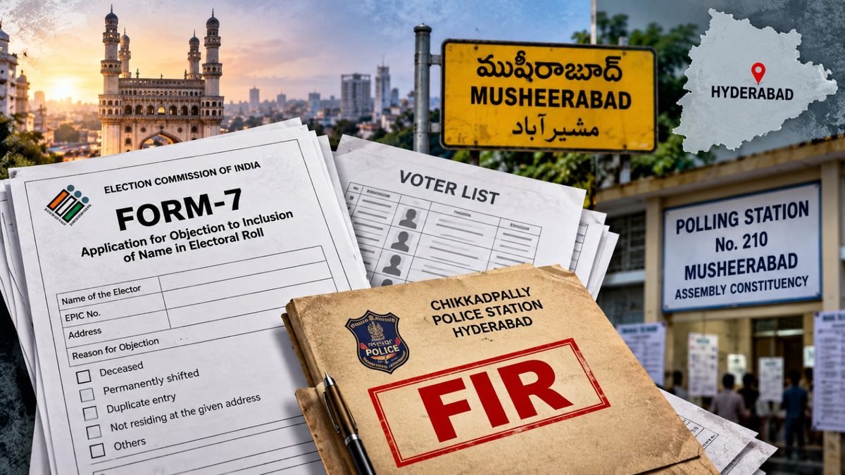 హైదరాబాద్ ముషీరాబాద్‌లో Form-7 దరఖాస్తుల వివాదంపై నమోదైన FIRను సూచించే ప్రతీకాత్మక చిత్రం