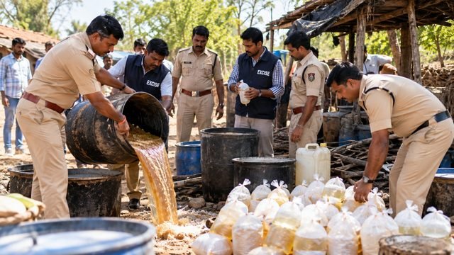 కామారెడ్డి జిల్లాలో ఎక్సైజ్ తనిఖీలను సూచించే ప్రతీకాత్మక చిత్రం.